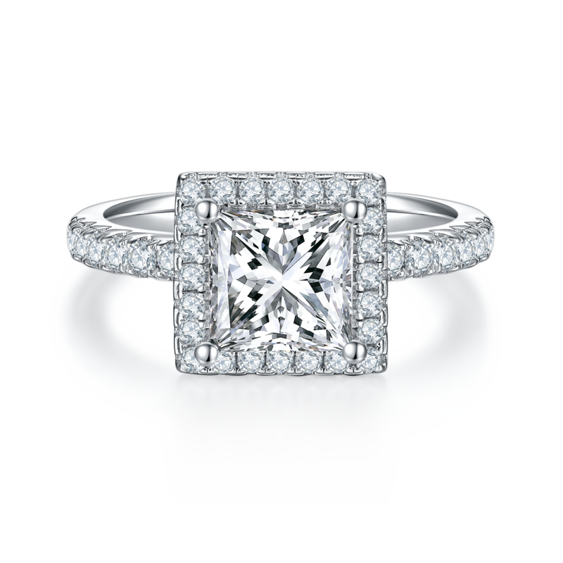 Affordable Luxury正方形S925银镀白金MoissaniteWomen's Ring2.0ctD级